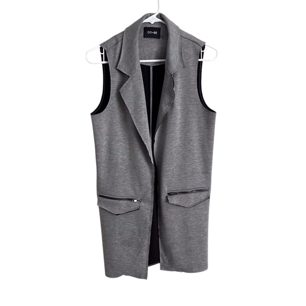 Do+Be Grey Long Vest Moto Minimalist Neutral Modern Zipper Normcore Casual Small